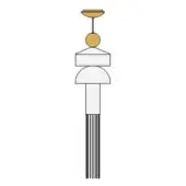 Architectural column white with gold accents, fluted shaft, dome element, and spherical gold finial, studio rendering.