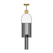 Wind chime with gold top, white dome, and vertically aligned black and white rectangular chimes on a white background.