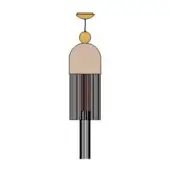Decorative tassel with beige striped body, gold circular element, and black fringe, rendered as a flat graphic illustration.