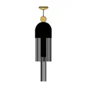 Wind chime, black cylindrical body with fringe, gold spheres connected by stem, matte and glossy finish, studio lighting, “xl2 total black”.