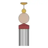 Decorative tassel illustration with gold, taupe, and red spheres, light gray fringe, and a simplified graphic composition on a white background.