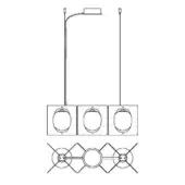 Girouette S3 LN pendant light, black linear drawing, three rectangular boxes with circular openings and curved arm extension.