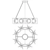 Girouette S8 RD chandelier technical drawing, silver metal, geometric tiered design with oval fixtures and radiating circular framework.