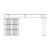 Hollywood desk sx line drawing, black and white, rectangular desktop with tiered shelving unit, minimalist design, geometric structure.