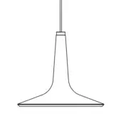 Pendant light, matte white, conical shade with flat rim and cylindrical mounting; minimalist modern design with diffused lighting.