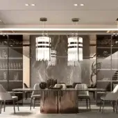 Elite DV Home Collection suspension lamp crafted in Italy with clear canneté glass and muted gold metallic finish