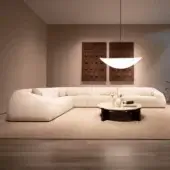Superior Verzelloni Charlot modular sofa with soft textured bouclé weave upholstery and curved form