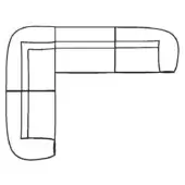 Charlotte sectional sofa line drawing, modular L-shape, rectangular segments, clean outline, white background, technical rendering.