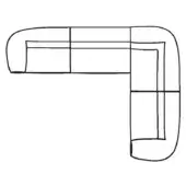 Charlot sectional sofa dx, black and white line drawing, L-shape with rounded cushioned armrests, modular grid structure.