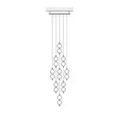 Linear chandelier black and white drawing, rectangular plate, cascading oval elements, minimalist design, slender rods, tiered effect.