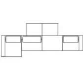 Sectional sofa line drawing, black and white, modular design with three armchairs, square central unit, and drawer details.