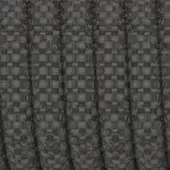 Woven cord, dark gray, tightly coiled with a ribbed texture and square grid pattern against a matching solid background.