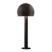 Outdoor lamp, dark brown, hemispherical shade with cylindrical stem and circular base, matte finish, minimalist modern design.