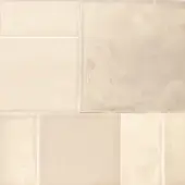 Sand semi-gloss tile texture displays a rectangular grid pattern with light beige tones, subtle veining, and a reflective, uneven surface.