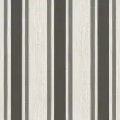 Vertical stripe textile pattern in dark grey and light beige, featuring varied stripe widths and a woven, textured background; c67 – grey barre.