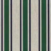 Woven textile, vertical stripes in off-white, forest green, and navy blue, seamless repeating pattern with subtle grid texture, c65 – green barre.