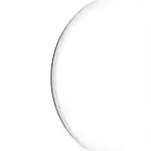 Glass disc, clear Hydra Sigma, circular shape with dark rim and subtle curvature, studio lighting on white background.