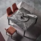 Exceptional Bontempi Versus Square table with veined marble tabletop and sleek matte black metal legs in a polished finish