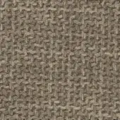 Woven textile sample, muted taupe and beige, irregular heathered pattern with dense, nubby texture and non-repeating thread arrangement.