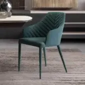 Elegant Ozzio Italia Regiorgio armchair upholstered in teal Tango fabric and soft eco-leather nabuk with satin-finish metal legs