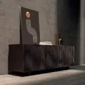 Distinguished Ozzio Italia Onda sideboard crafted in lacquered wood with a dynamic textured front and integrated base