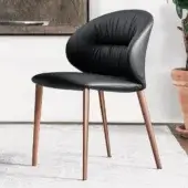 Distinguished Bontempi Drop chair with dark leather upholstery and a satin-finish metal conic frame crafted in Italy