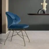 Exceptional Bontempi Drop chair with deep teal velvet upholstery and architectural spider base in brass-like metal with a textured matte finish
