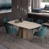 Superior Ozzio Italia Cupido table with a light ceramic top and darker metal base in a smooth matte finish