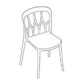 Dining chair, black plastic, high back with curved lattice design and tapered legs, molded seat, matte finish, studio lighting.