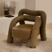 Distinguished Rugiano Abbraccio lounge chair crafted in olive-brown fabric with bronzed brass details and matte finish