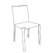 Alice chair line drawing, minimalist design, rectangular back, slender legs, continuous line structure, white background.