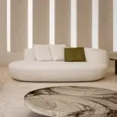 Distinguished Rugiano Rafael chaise lounge in light beige fabric with an olive green embroidered cushion and integrated marble detail