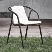 Refined Bontempi Ines chair with enveloping form crafted in matte dark metal and soft white textured textile for indoor or outdoor use