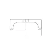 Sectional sofa line drawing, modular design, curved L-shape and square forms, black lines on white background, raised base detail.