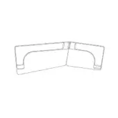 Bifold wallet line drawing, black on white, closed with curved card slots and rectangular bill compartment, minimalist technical illustration.