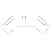 Modular sectional sofa line drawing, L-shape, minimalist design, rounded edges, white background, technical illustration.