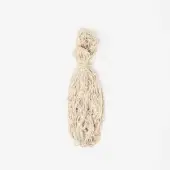 Pure silk cord, light beige, tightly wound bundle with knotted top and long unraveled strand against a white backdrop.