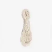 Beige cord bundle, likely recycled PET, with knotted top and fanned, textured strands against a white backdrop.
