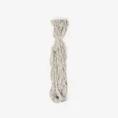 Viscose cord bundle, light beige, twisted strands secured with a knot, matte finish, natural fiber texture, against a white backdrop.