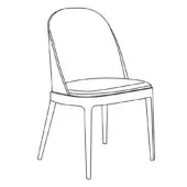 Dining chair, wood, black and white line drawing; curved backrest, rectangular seat, tapered legs, minimalist modern design.