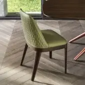 Superior Bontempi Margot chair with quilted olive-green textile and satin-finish medium-brown wood frame