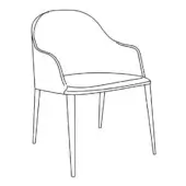Margot armchair, metal frame, black and white line drawing, curved backrest, rectangular seat, tapered legs, modern design.