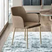 Elegant Bontempi Margot chair with quilted taupe fabric and glamorous gold-tone metal frame built in Italy