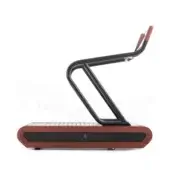 NOHRD club keyboard, dark gray keys, reddish-brown wood frame, black metal stand with light brown leather grip, triangular arrow detail.