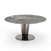 Elegant DV Home Collection Stanley coffee table with grey and white veined marble and subtly-sheened stainless steel column