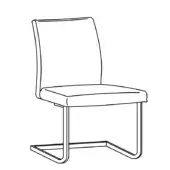 Cantilever dining chair, fabric upholstery, curved rectangular backrest, matte metal frame, minimalist design, white background.