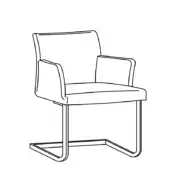 Cantilever chair with fabric upholstery, rectangular seat and curved backrest, matte metal frame, modern minimalist design.
