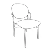 Chair line drawing, metal frame, oval backrest and seat, minimalist design, curved legs, no armrests, white background.