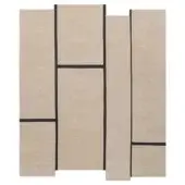 Campiture rug, beige and black, geometric rectangular panels with asymmetrical grid pattern and textured woven pile.