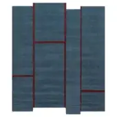 Rugiano campiture rug, teal and red-brown, geometric rectangular blocks with asymmetrical layout and high-pile texture.